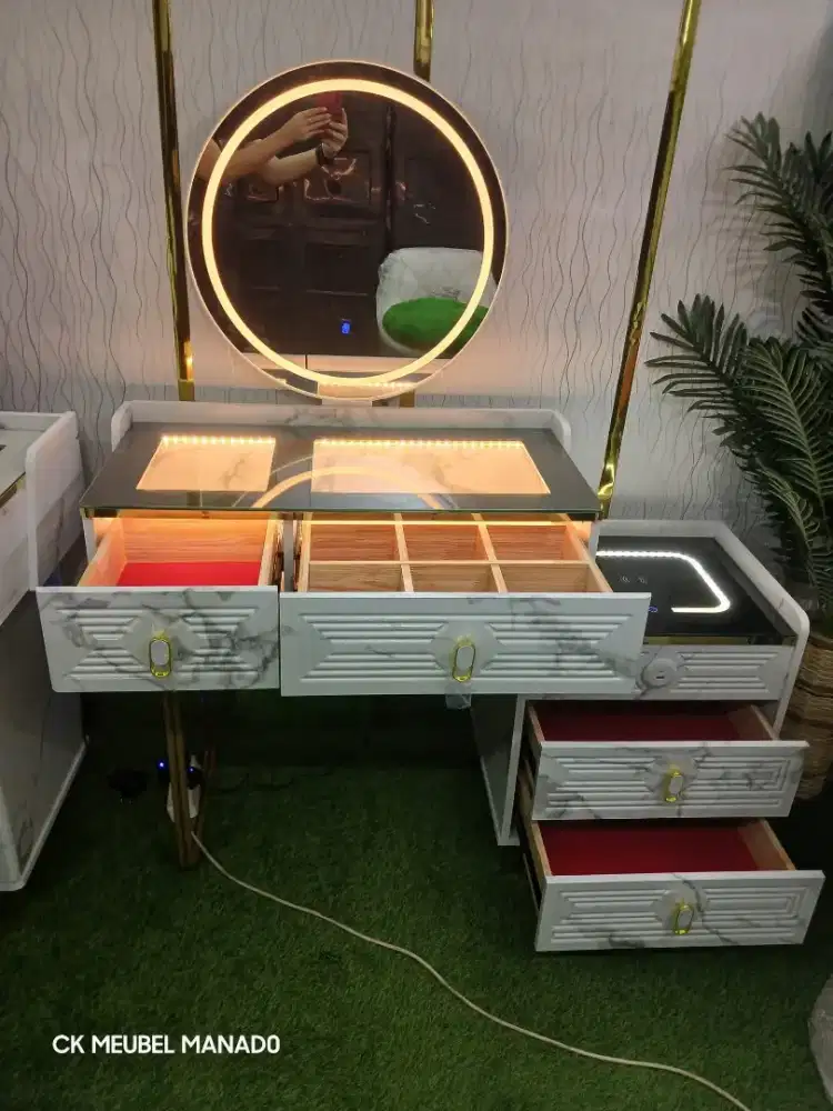 Meja Rias Import LED ada charger hp+Speaker Bluetooth+jam digital