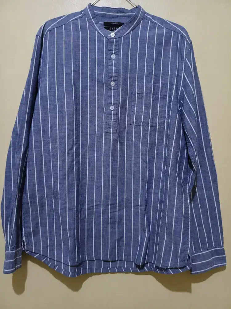 Kemeja Salur Kerah Sanghai brand Tate Korea Selatan, sz M, biru laut