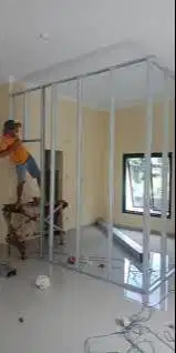 GYPSUM Pasang Plafon PVC + PARTISI Gypsum + Kusen Alumunium ALUMINIUM