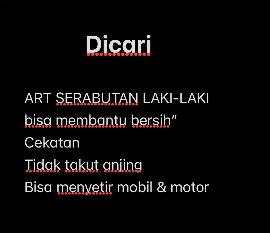 Dicari ART serabutan laki-laki