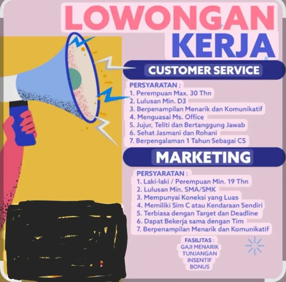 LOWONGAN : Marketing ,  Sales , CS