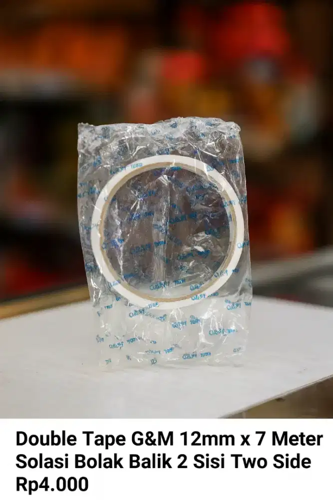 Double Tape G&M 12mm 7 meter Solasi Bolak Balik 2 Sisi Two Side Tape