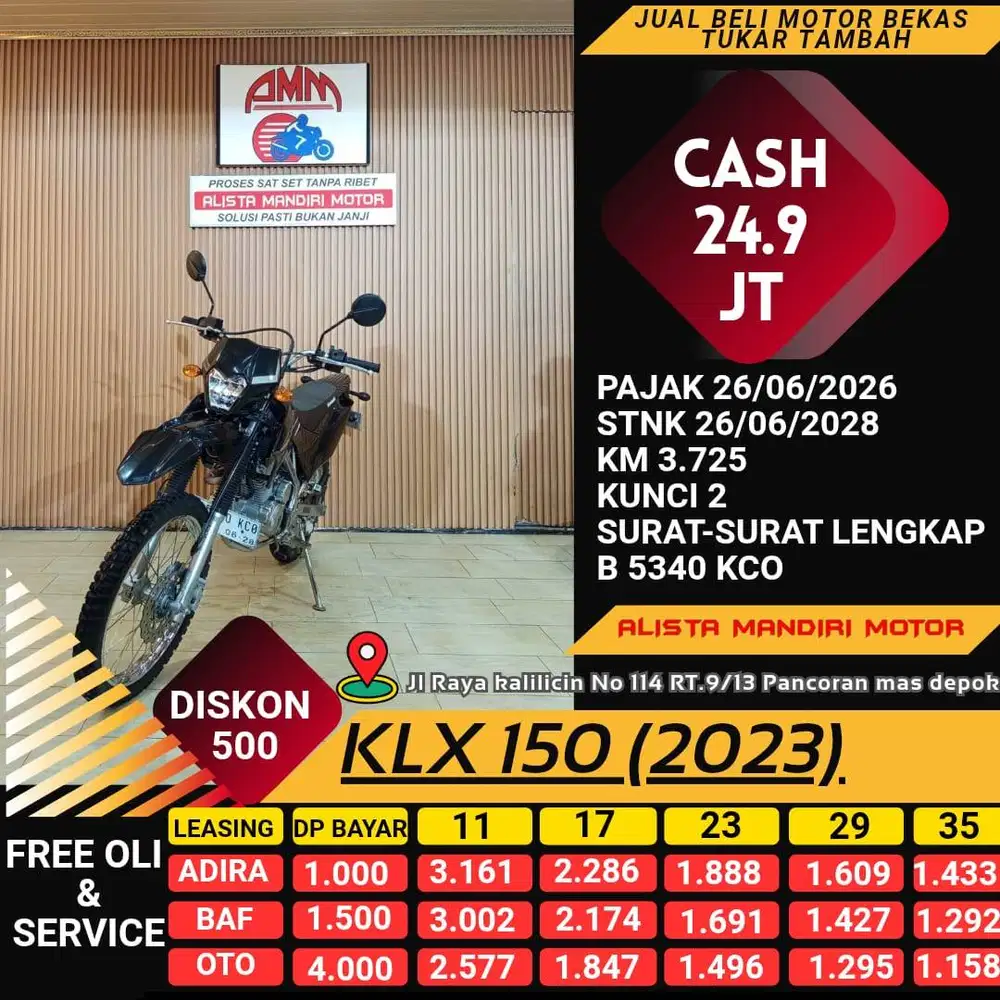 KLX 150 2023 PAJAK HIDUP KM LOW DP 1JT CC 0% KREDIVO TOKPED SPAYLETTER