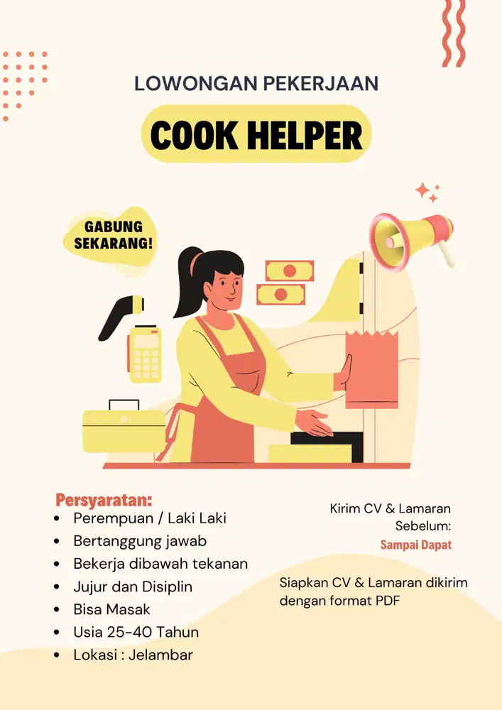 BUTUH CEPAR COOKHELPER LANGSUNG INTERVIEW COCOK BISA LANGSUNG KERJA
