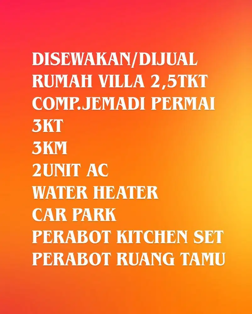 Disewakan/dijual rumah villa dan ruko