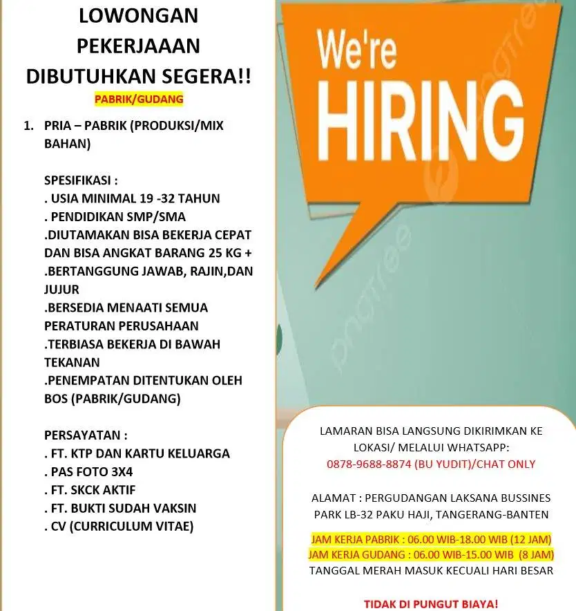 LOWONGAN KERJA. DIBUTUHKAN SEGERA