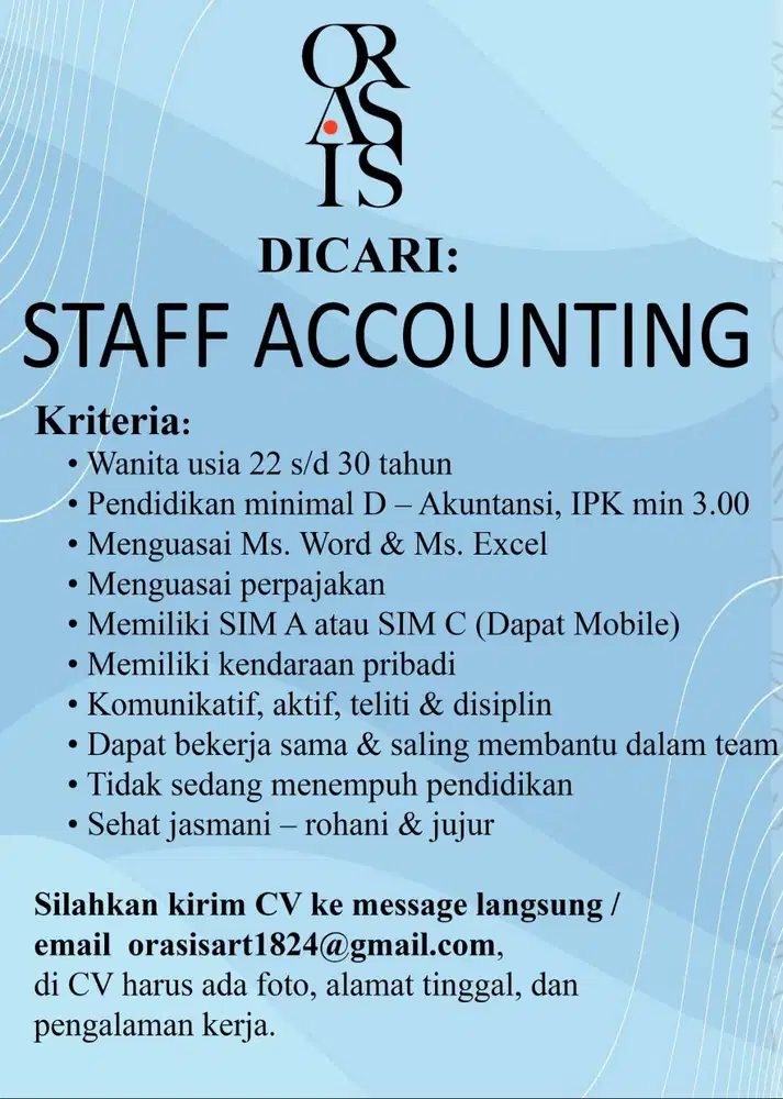Dicari Staff Accounting