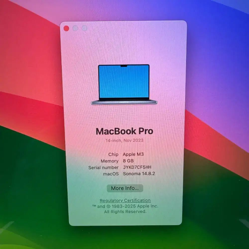 Macbook Pro M3 14 inch Ram 8 Ssd 1 Tb Full set buat grey Ibox 4 dsmber