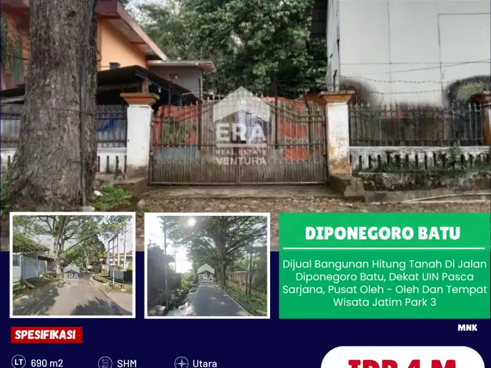 Dijual Bangunan Hitung Tanah Di Jalan Diponegoro Batu