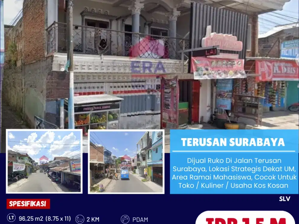 Ruko Di Jalan Terusan Surabaya, Lokasi Strategis Dekat UM, Area Ramai