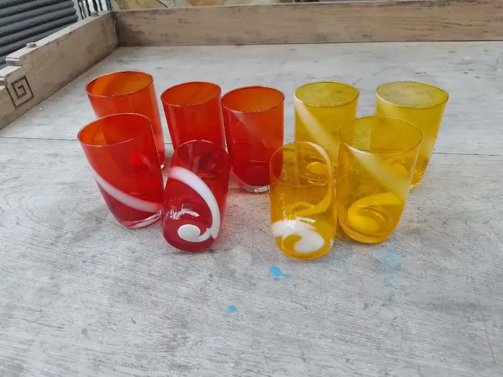 Gelas zebra jadul 9 pcs