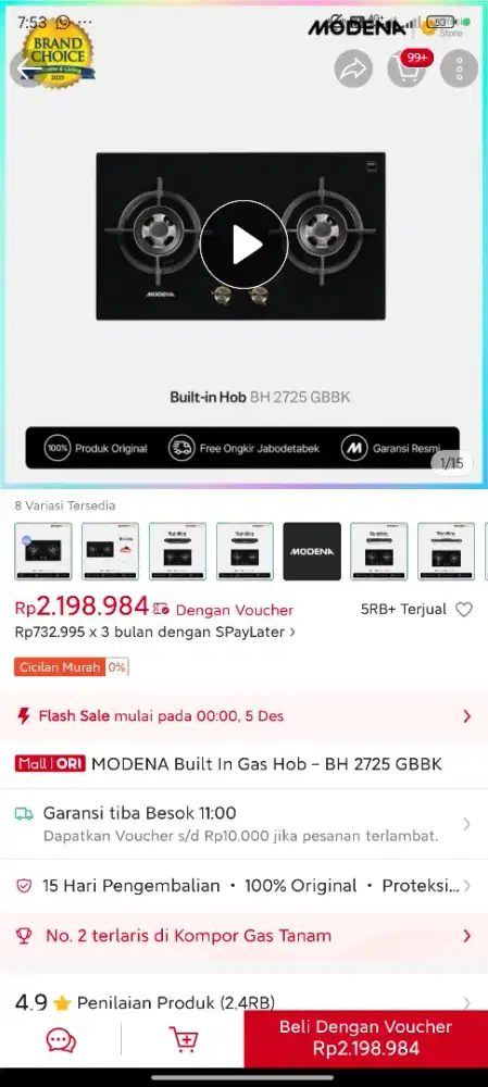 Kompor tanam modena baru belum dipake