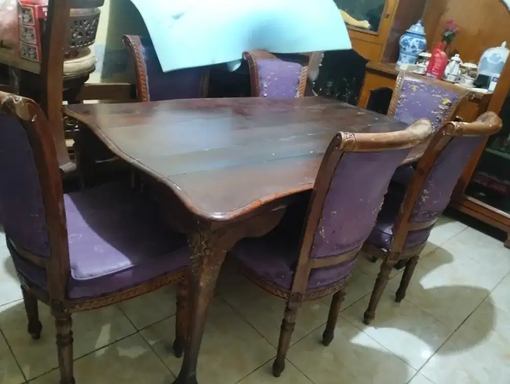 meja makan jati Jepara asli salina, siap pakai, diganti kain