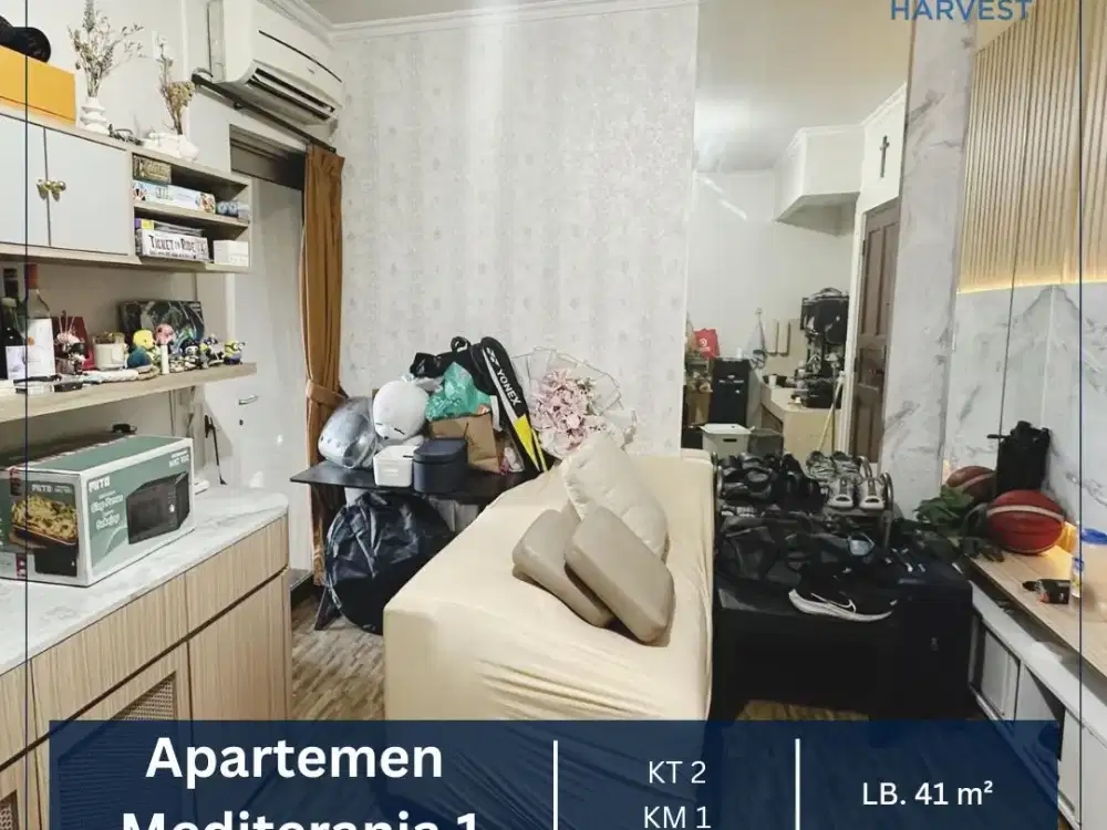 DIJUAL MURAH APARTEMEN MEDITERANIA 1 TOWER AZALEA 2BR JADI 1BR FULL FURNISHED JAKARTA BARAT