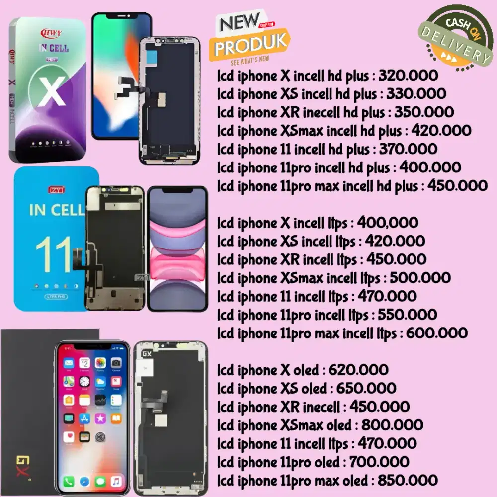 lcd iphone x xs xr xsmax 11 12 13 free pasang
