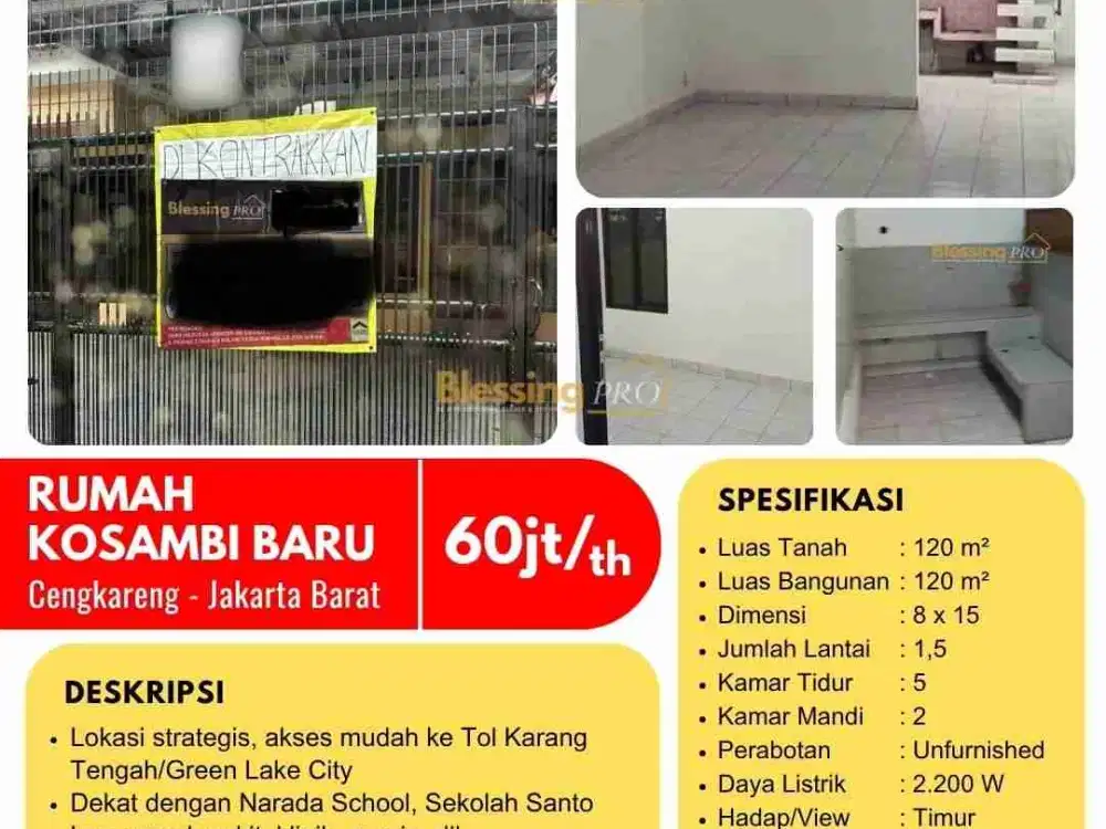 Disewakan Rmh Duri Kosambi Jakarta Barat