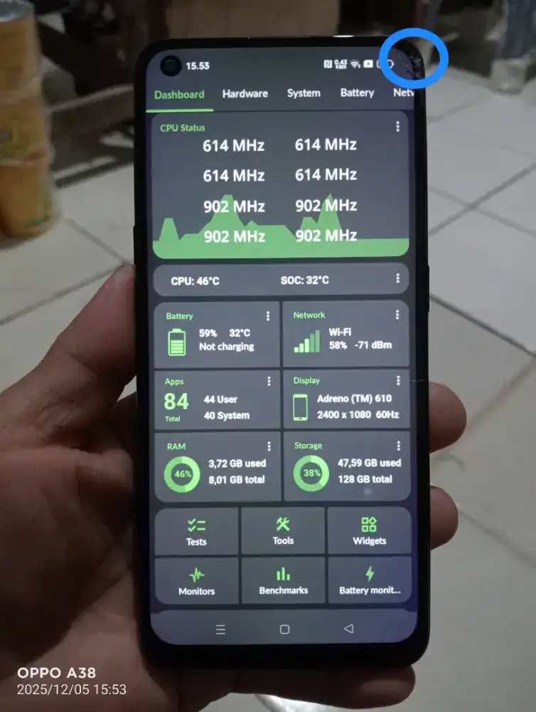 Jual butuh hp Oppo a95 ram 8/128 minus retak pojok lcd gantian