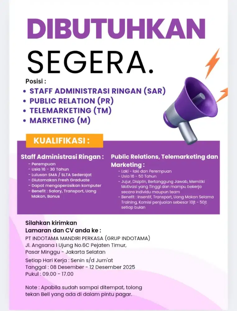 DIBUTUHKAN SEGERA !!!