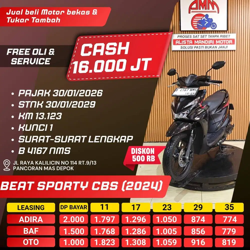 DP 1JT BEAT CBS H 2024 BISA CASH/TT/ BAYAR PAKAI CC / PAYLATER