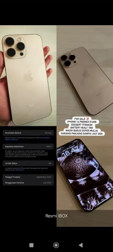 iPhone 16 Promax 512 Garansi Juli 2026 BH100%
