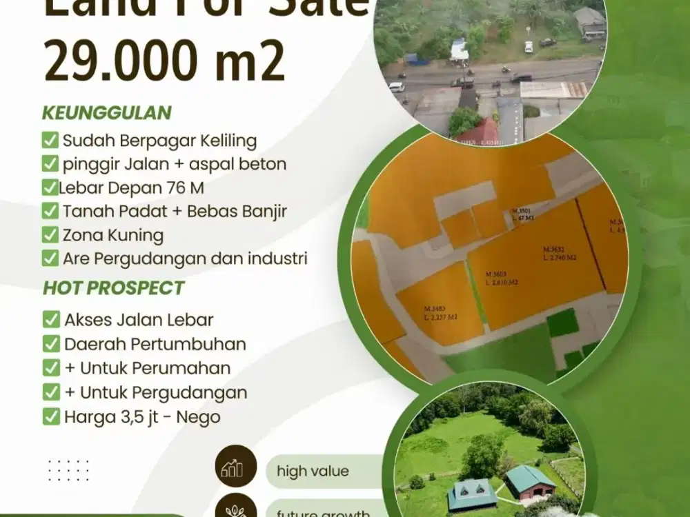 Tanah Stategis 2,9 Ha di Permata Parung, cocok untuk pergudangan, cluster, investasi , parung, bogor
