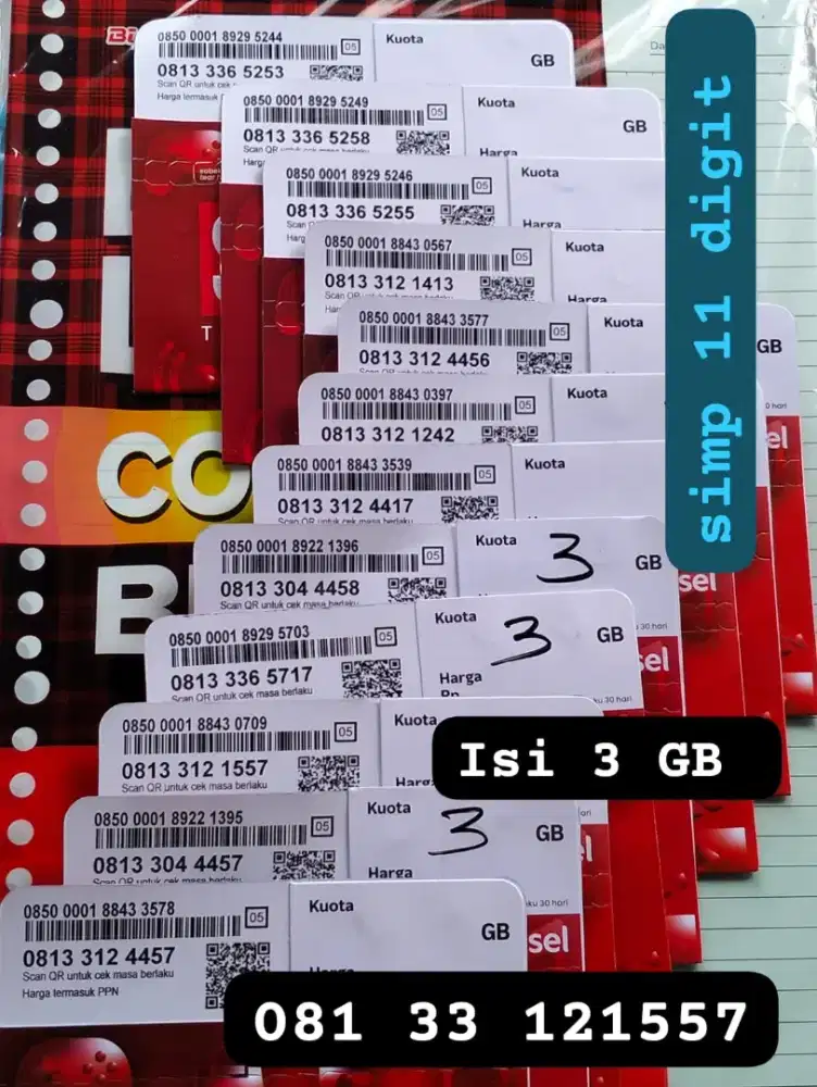 11 DIGIT KARTU TELKOMSEL ISI  KUOTA 3 GB NASIONAL.