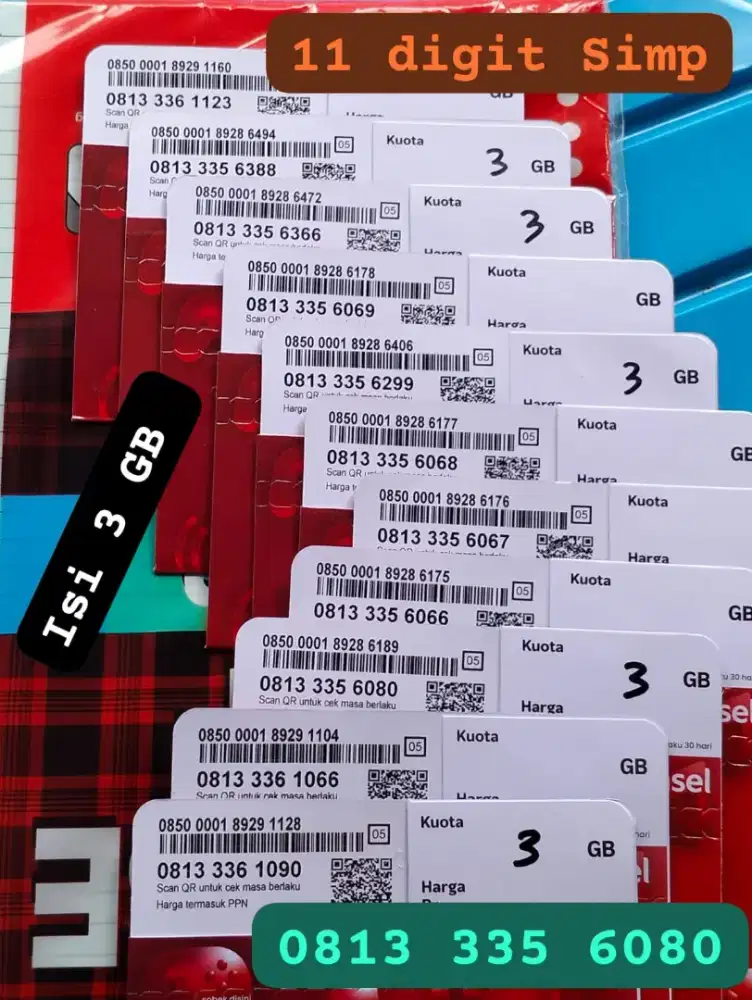 NOMOR CANTIK  SIMPATI 11 DIGIT ISI KUOTA 3 GB NASIONAL 30 HARI.