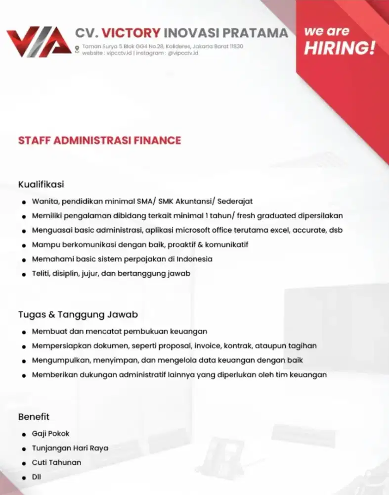 LOWONGAN KERJA - ADMIN STAFF FINANCE
