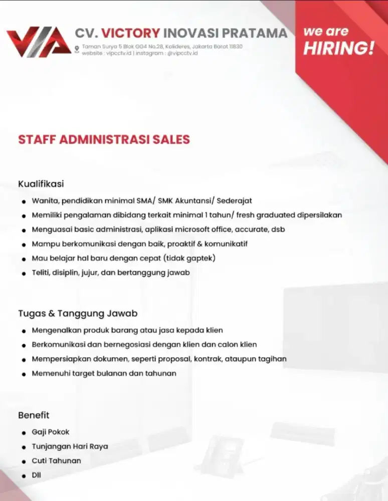 LOWONGAN KERJA - ADMIN SALES