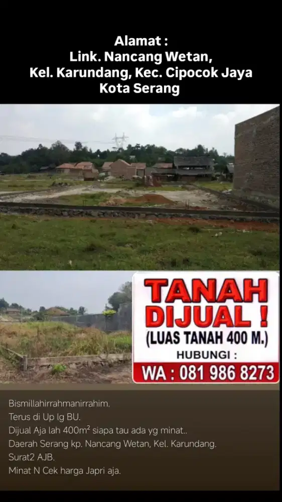 Dijual Tanah Daerah seran