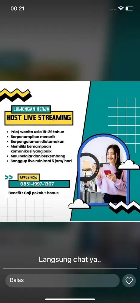 Loker host live diutamakan pengalaman