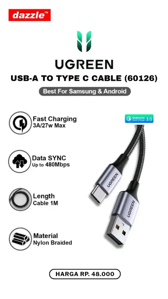 UGREEN USB A TO TYPR C 1M CABLE (60126)