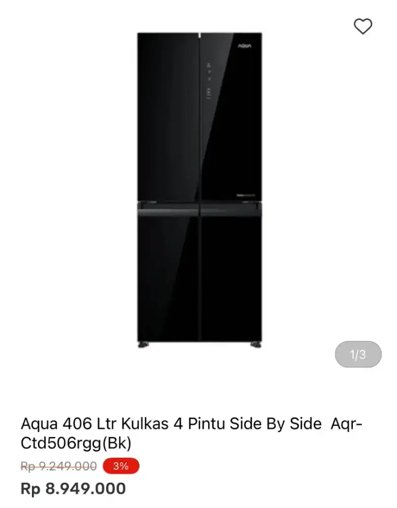 KULKAS AQUA SBS 4 PINTU AQR-CTD506RGG(BK) 406 LTR