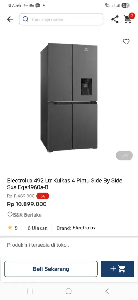 Electrolux 492 ltr kulkas 4 pintu side ny side