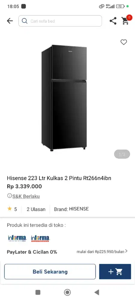 Kulkas 2 pintu hisense
