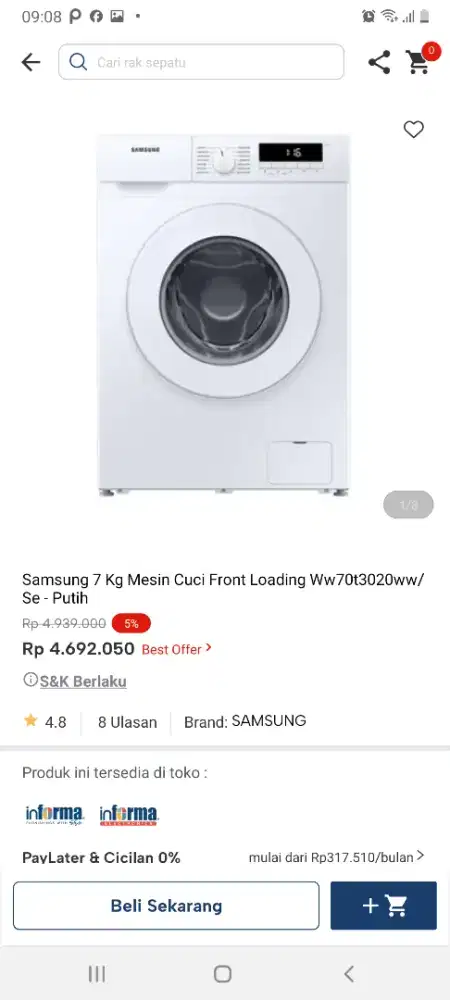 Samsung mesin cuci frontloading 7kg