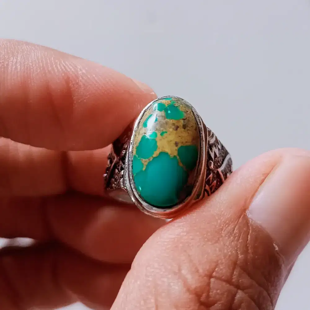 Batu Cincin Akik Permata Natural Turquoise Pirus Persia Biru Cakep