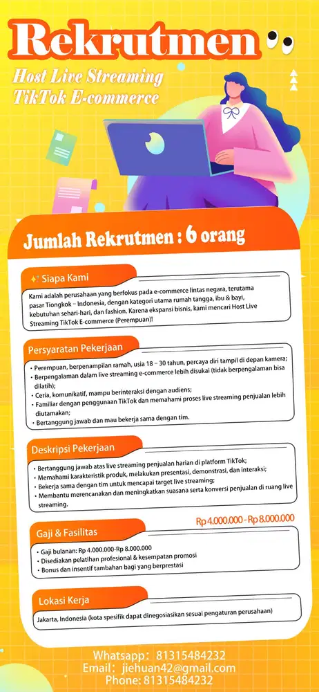 Lowongan Host Live Streaming TikTok E-commerce