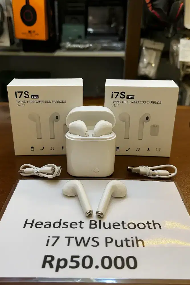 Headset Handsfree Earphone Wireless Bluetooth i7s TWS Putih V4.2+