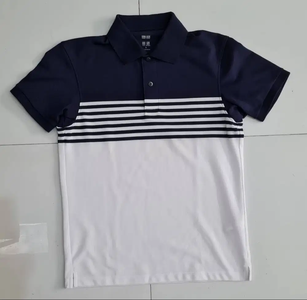 PoloShirt Kaos Kerah Uniqlo White Blue Navy Strip Original Preloved