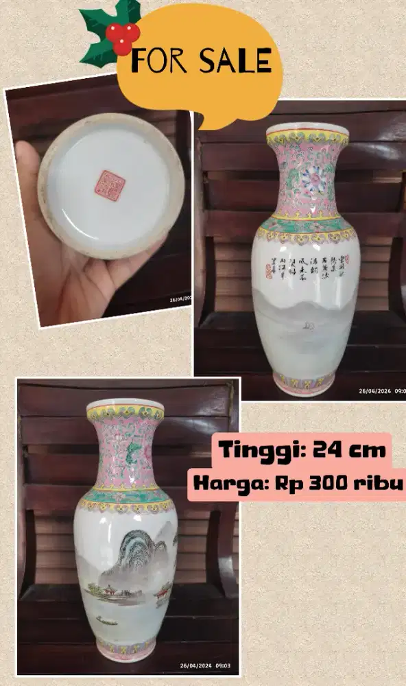 Vintage vas peranakan lukis china lawas