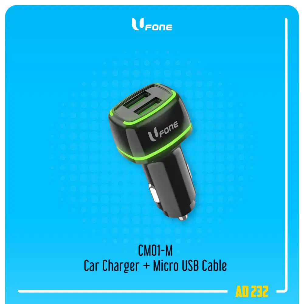 Ufone CM01-M 2.4A Dual Port LED Light Car Charger Cas Mobil + Micro
