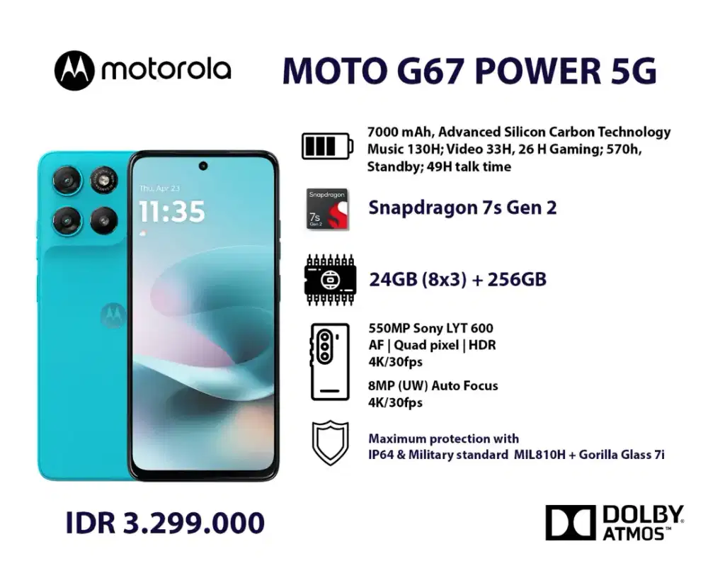 MOTOROLA G67 POWER  5G (BARU) GARANSI NASIONAL 1 TAHUN