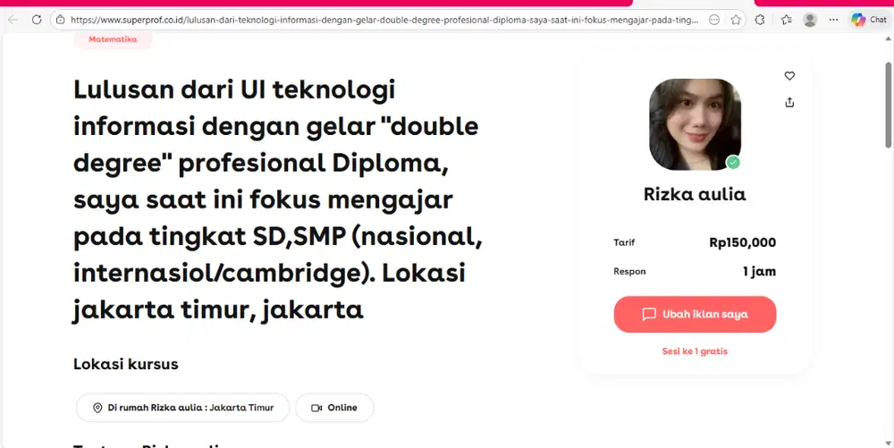 Kursus/Les/Privat/Online Matematika SD/SMP (Nasional,Internasional)