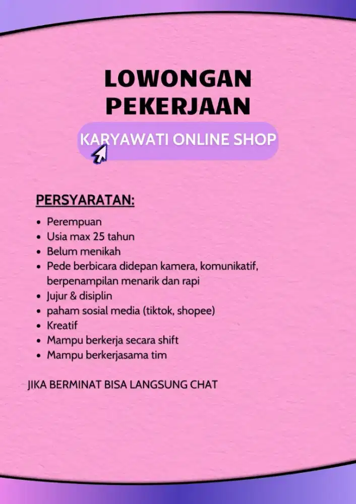 DIBUTUHKAN KARYAWAN ONLINE SHOP