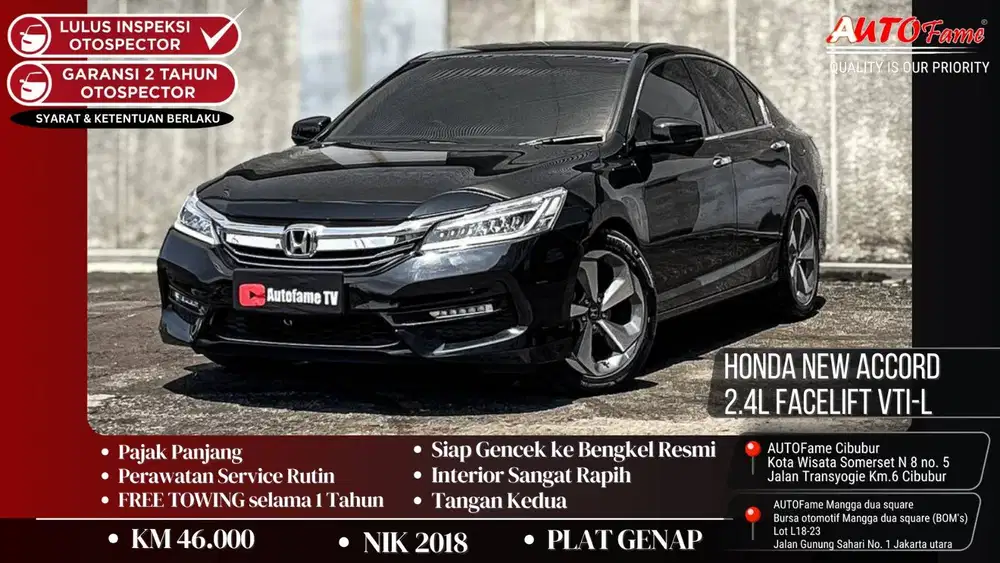 Honda New Accord 2.4L Facelift VTI-L NIK 2018