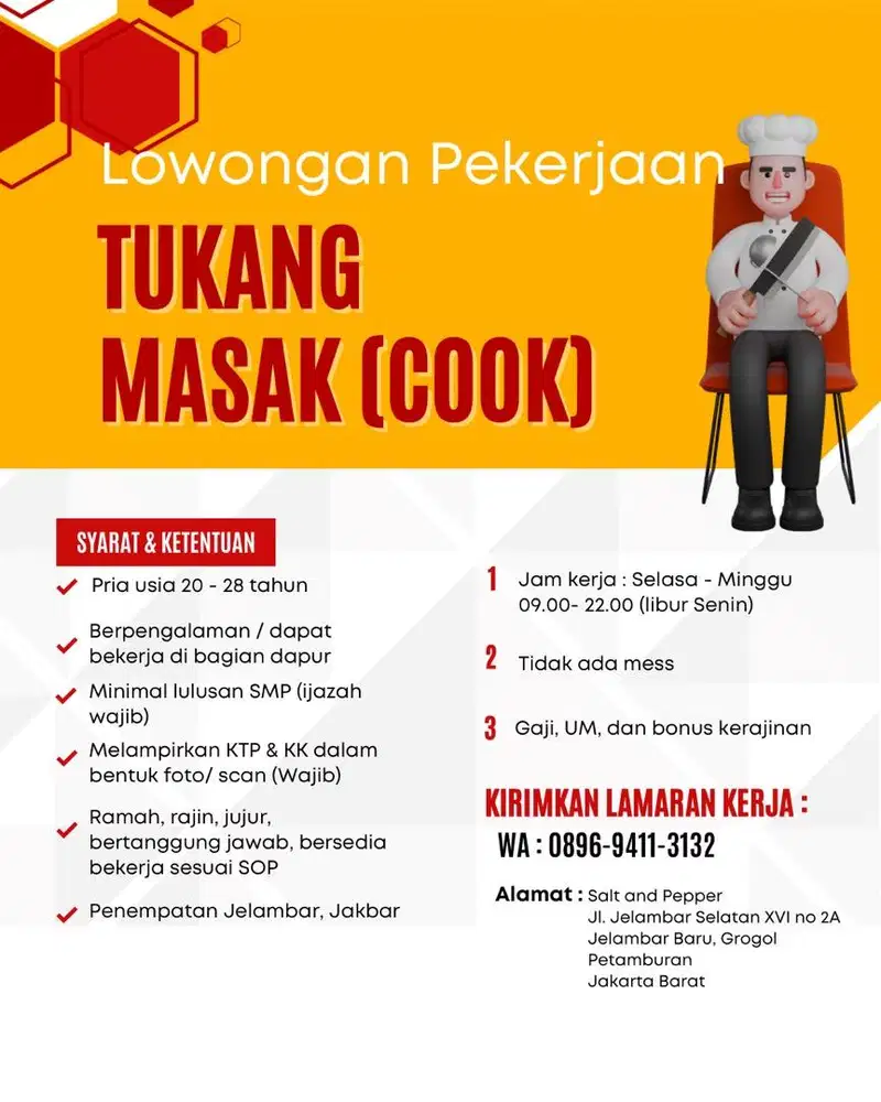 LOWONGAN TUKANG MASAK / COOK – Salt and Pepper Taiwanese Fried Chicken