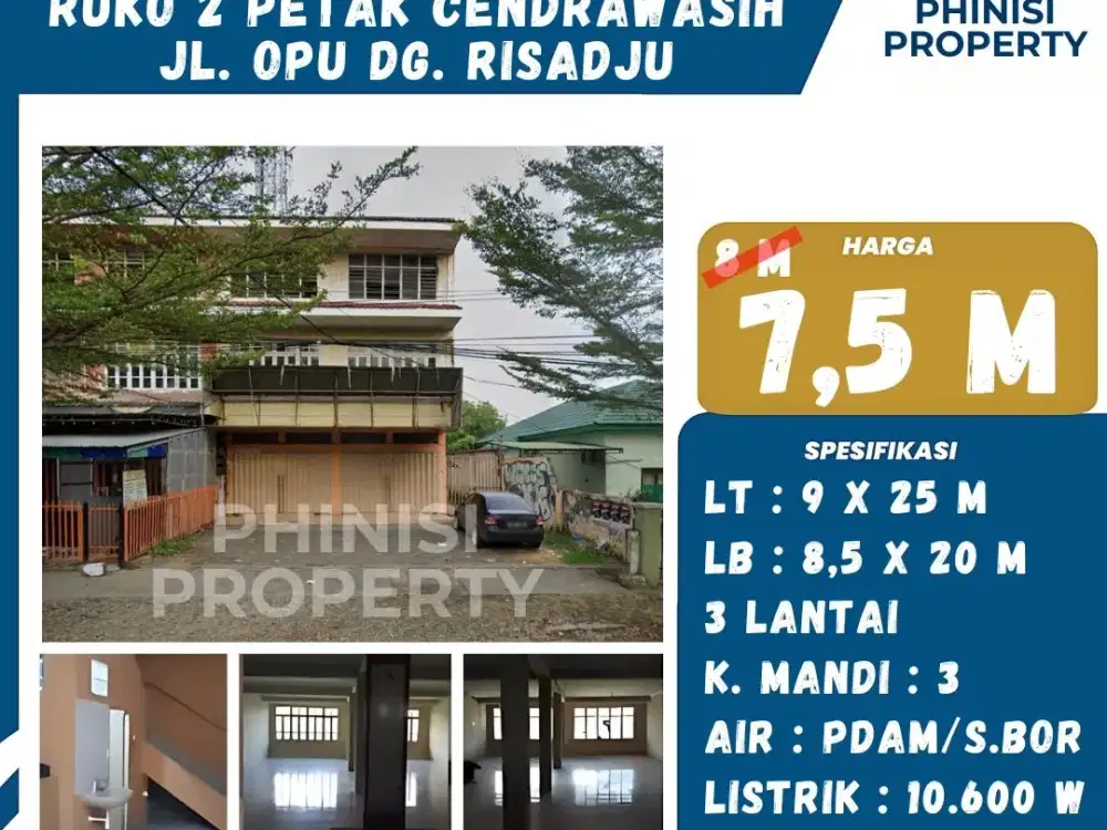 DIJUAL Ruko Lebar 2 Petak sudah SHM di Poros Jalan Opu Dg Risadju