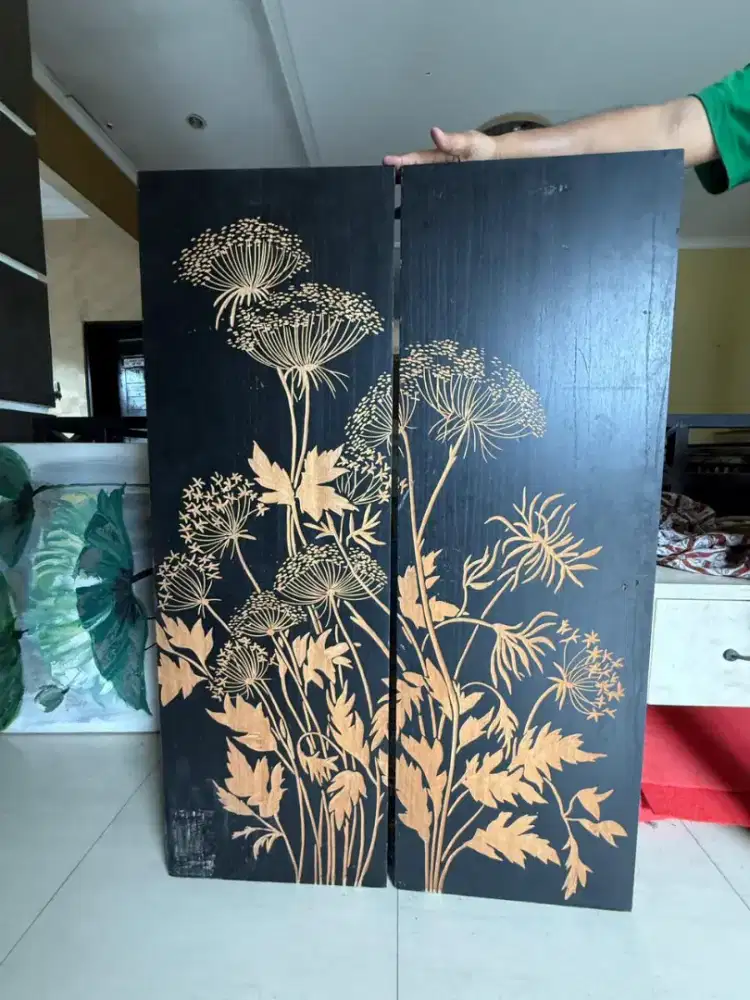 Hiasan Dinding Grafir bunga @ UK 40 x 120 cm bahan kayu dan grafir