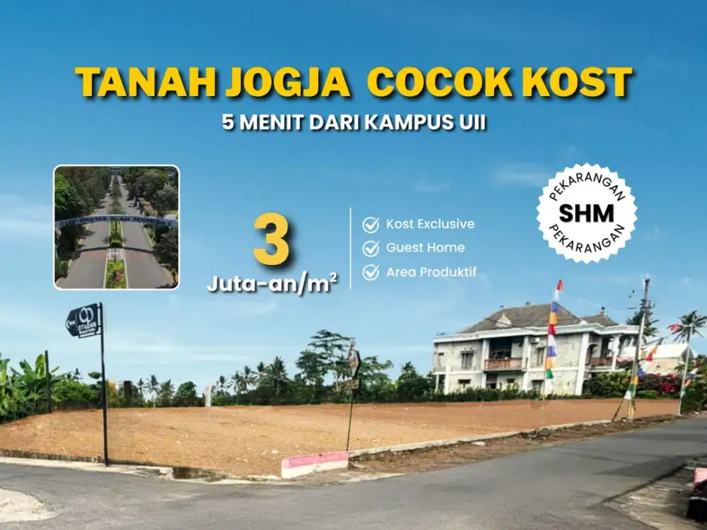Tanah Jogja 5 Menit Kampus UII, Cocok Bangun Kost Esklusif